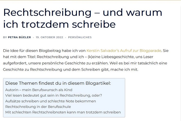 Screenshot Blog Petra Büeler Rechtschreibung