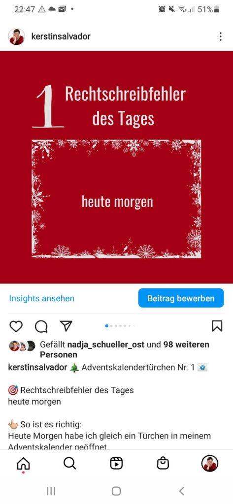 Instagram-Titelbild meines Rechtschreib-Adventskalenders