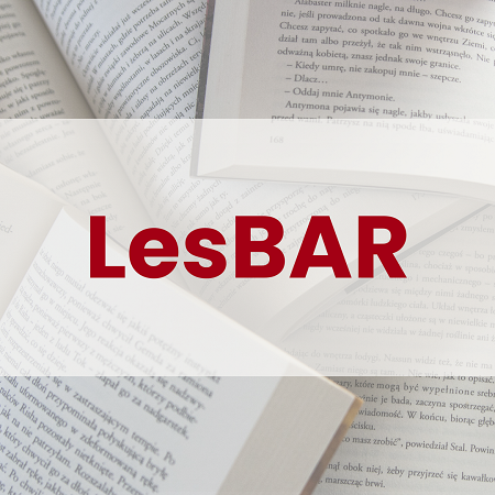Key Visual mit roter Schrift "LesBAR" für das Angebot "Lektorat für Fach- und Sachbücher"
